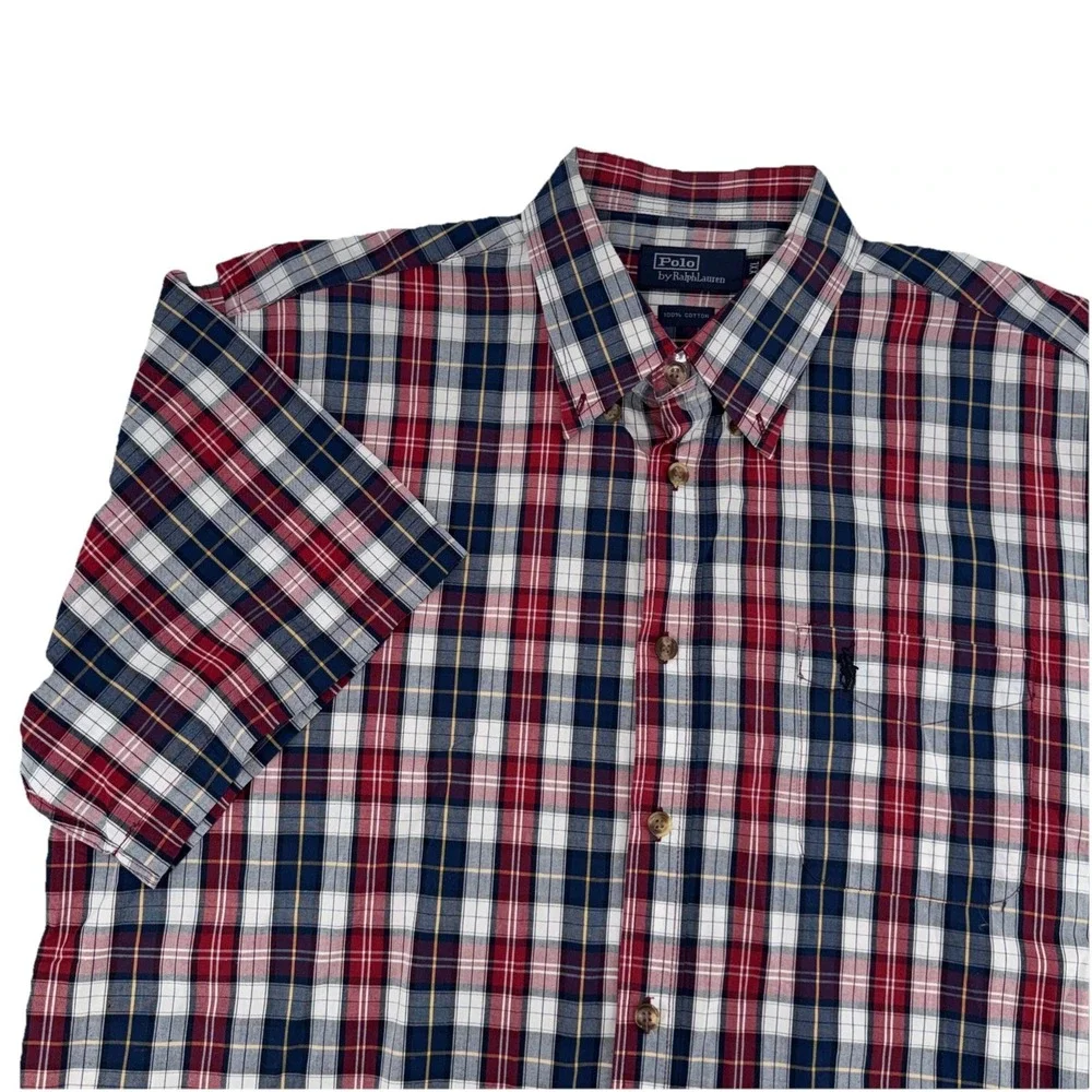 Vtg Polo Ralph Lauren Shirt Mens XXL Plaid Button Down Pocket Pony 90s Pony